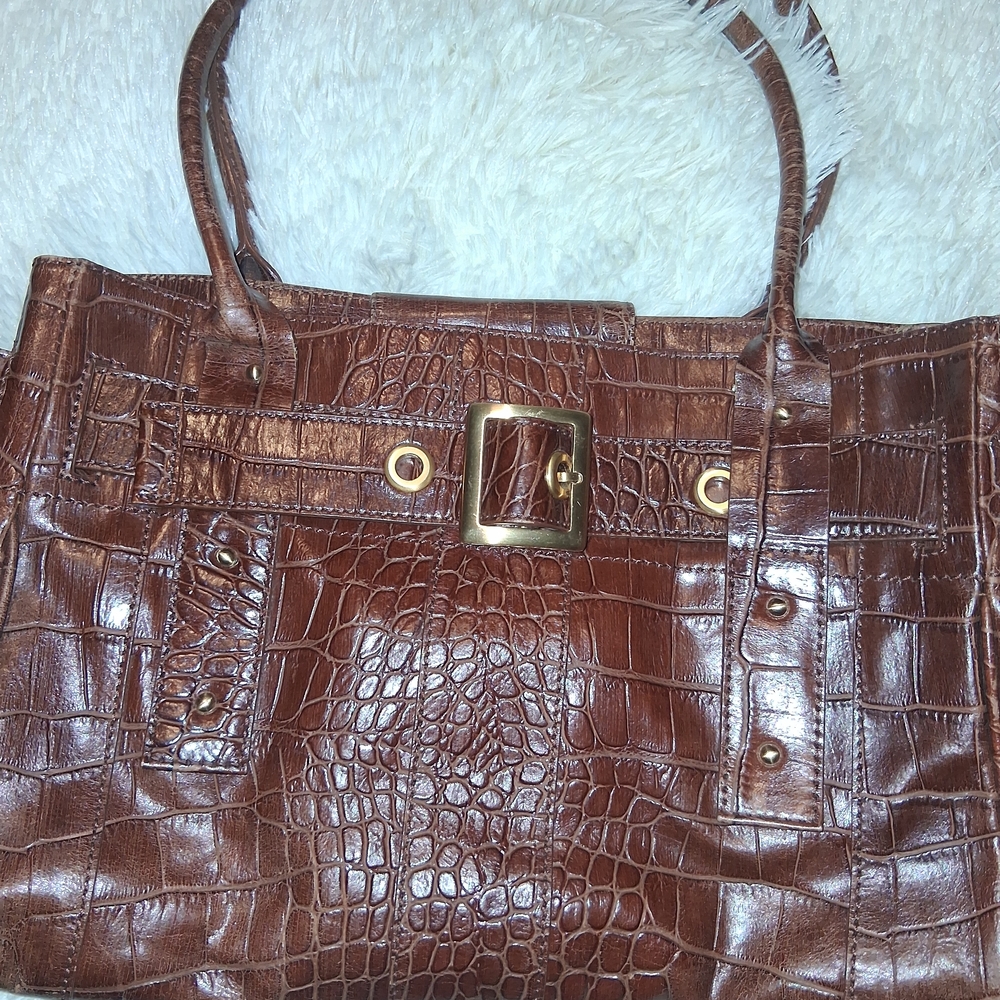 Maxx New York Brown Crocodile-Patterned Tote
